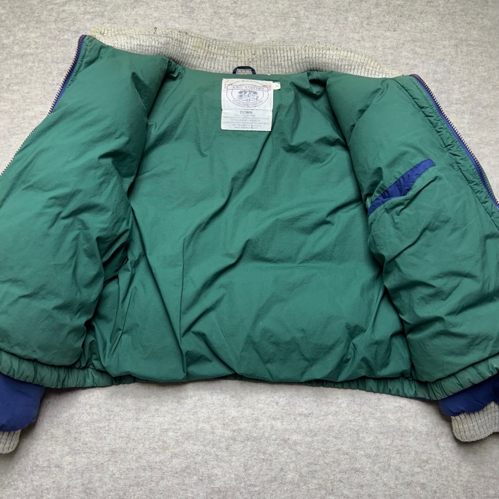 Vntg John Ashford Mens‎ Blue Down Puffer Jacket Heavyweight Quilted Coat XL - Picture 6 of 8